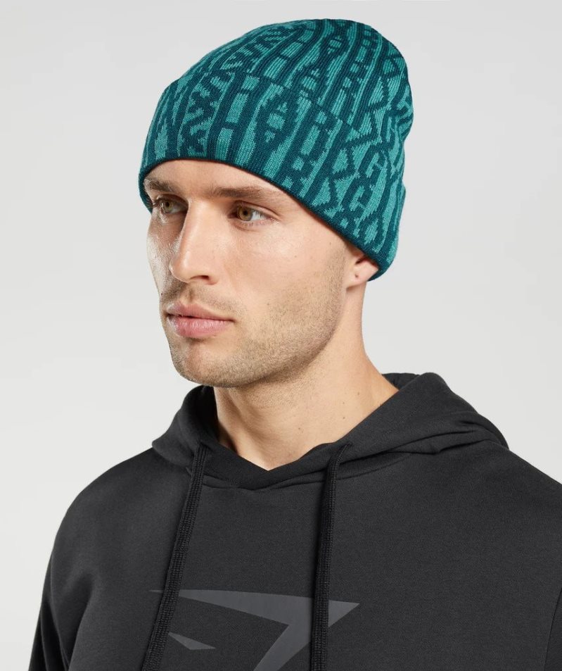 Gymshark Reversable Jacquard Beanie Turquoise | NZ 7MGUCP